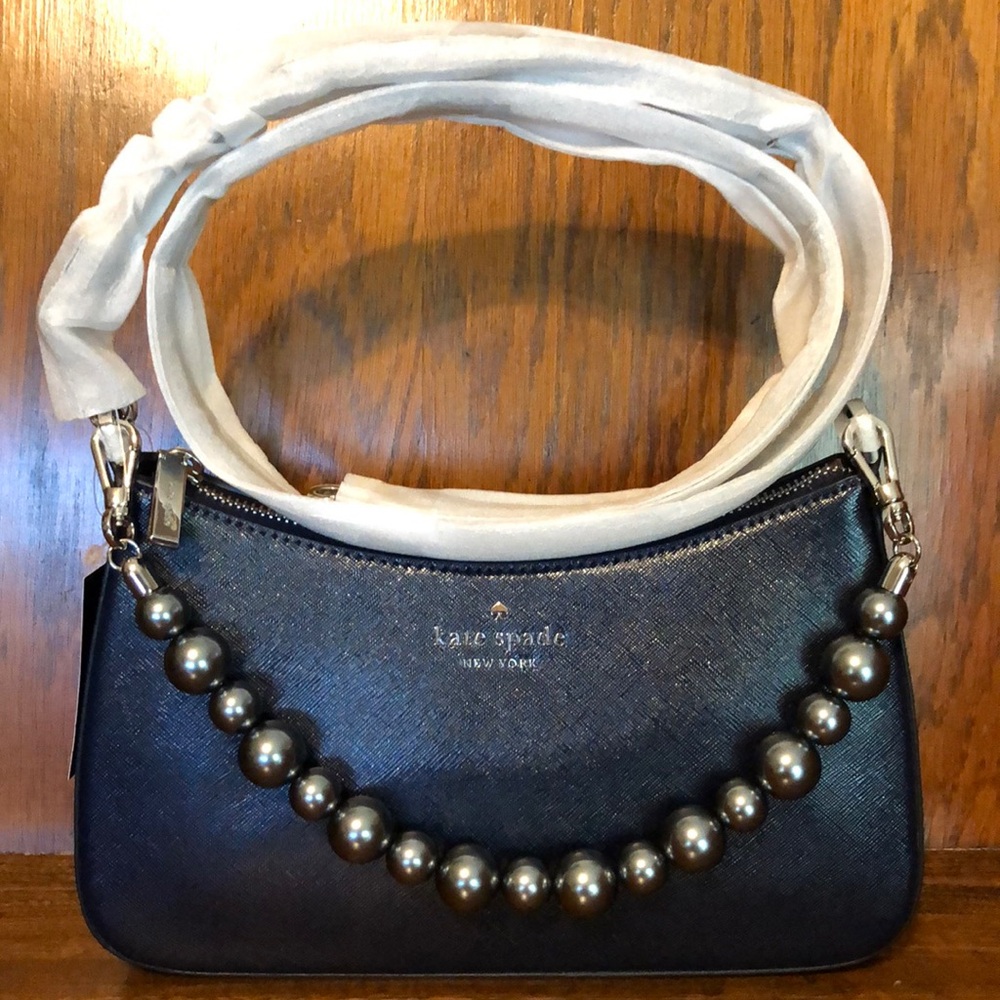 NWT-Kate Spade-Madison-Med Convertible Crossbody-FauxPearl Handle-Parisian Navy
